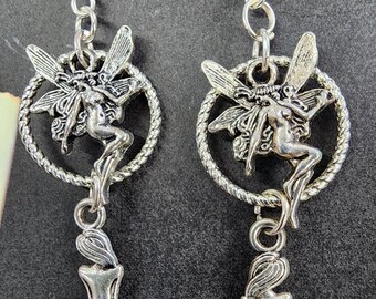 fairy mermaid hoop charm earrings dangles long metal handmade fantasy fairytale