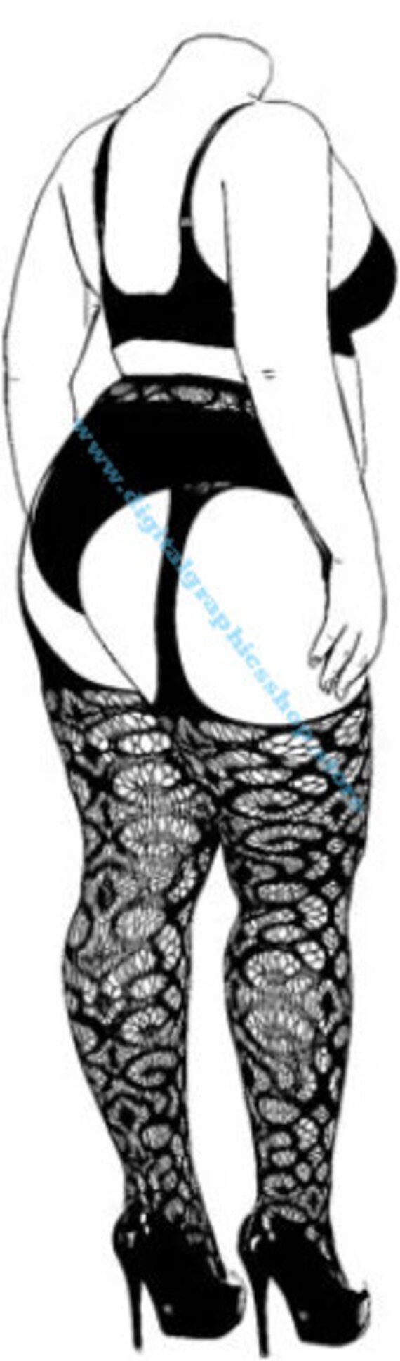 plus size big beautiful woman black lingerie lace stockingsprintable art jpg  clipart png svg vector fashion instant download digital print