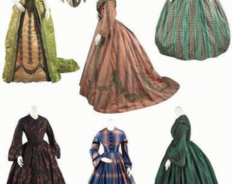 Victorian dresses clipart, 1800s gowns, fashion corset clipart, digital collage sheet, instant download, scrapbook printables, junk journals