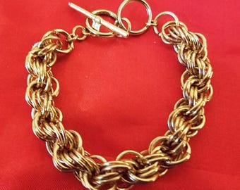 vintage gold plated chainmail bracelet 10mm metal chain toggle womens mens unisex jewelry