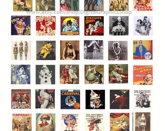 vintage carnival, circus freaks, animals, posters, clipart, digital collage sheet, instant download, 1 inch squares, art, antique photos