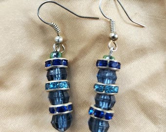 blue crystal bead drop earrings dangles handmade jewelry