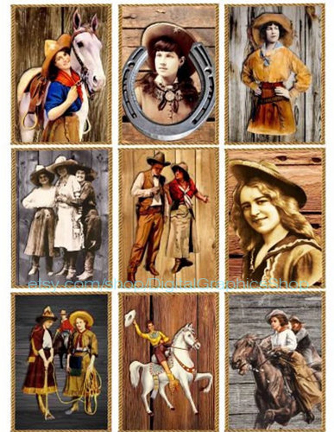 Western Rodeo Image Collages Vintage Cowboys Cowgirls on Wood Rodeo Collage Sheet Digital Download 2 ...