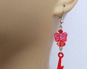Red Butterfly Lightening Bolt bead charm earrings handmade jewelry