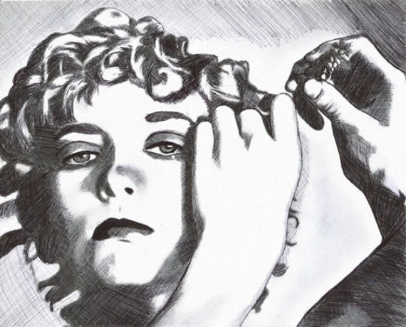 Womans face, hair do, beauty salon, original art, pen ink drawing, portrait  drawings, black and white artwork Elizavella