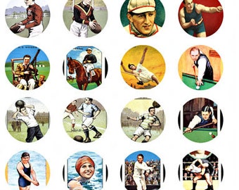 vintage sports images, collage sheet, clipart, digital print, instant download, 1.5" circles, diy jewelry making printables