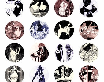 vintage 1800s deco art illustrations clip art digital download collage sheet 1.5" inch circle graphics images printables pendants pins