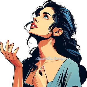 cara de mujer mirando hacia arriba png arte imprimible mujer hablando con Dios clipart jpg color ilustración descarga digital