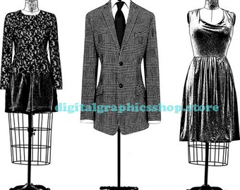 wire dress forms, clothes fashion clipart, mannequins, png, jpg, printable wall art, instant download, digital prints, transfers