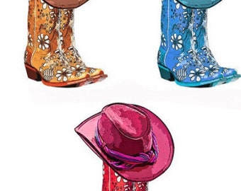 cowgirls boots png, country western fashion clipart, printable art, instant download, digital prints 3 different color images