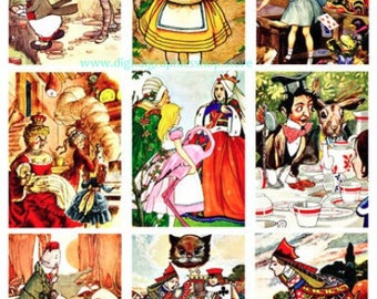printable vintage Alices Adventures in Wonderland art clipart 2.5" x 3.5" digital collage sheet, tags, lables, cards aceo instant download