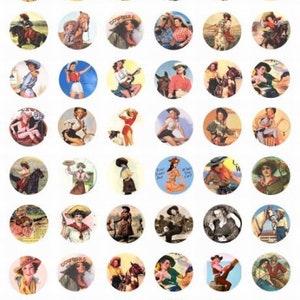 vintage Cowgirls 1-Zoll-Kreise Collage Sheet digitale Clipart, sofortiger Download, alte Fotos, Pinups, Ranch, Rodeo, Western, Kunst