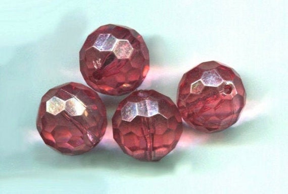 20mm dark pink faceted acrylic beads plastic 4 pc crystal big bead lot jewelry making