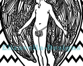 male angel, Nude man, art deco, adult coloring page, printable art, digital print, instant download, line art