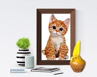 orange tiger kitten, tabby Cat art png, jpg, digital print, svg, instant download, illustrations, animal clipart, pets, transfer images