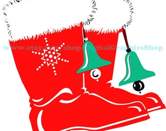 Printable red christmas santa boots, shoe clipart, png, holiday art instant download, digital prints