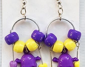 purple pirate skull earrings day of the dead hoop earrings dangles goth bead handmade jewelry