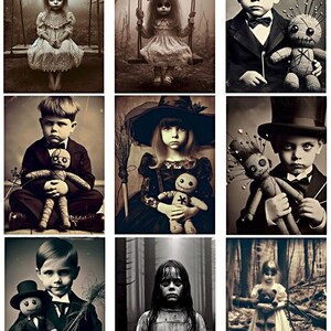Gruselige Kinder gruselige alte Fotografien Halloween Collage Druck aceo Printable Gothic Junk Journals, Mixed Media, Digital Kit Scrapbook