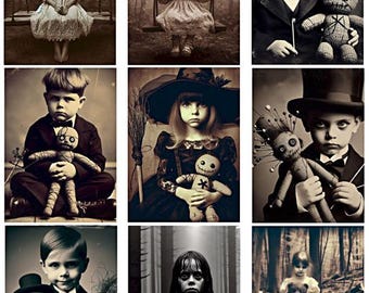 Creepy children spooky old photographs Halloween Collage sheets aceo  Printable Gothic Junk journals, mixed media, digital kit Scrapbook