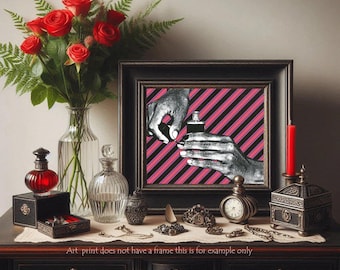 hands nail polish manicure art print original fashion beauty makeup modern pop art red black stripes black and white illustration