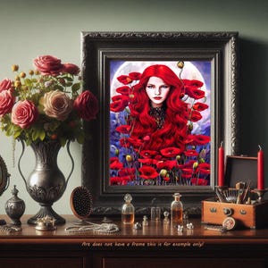 Girl Hiding In poppy field original art fantasy fairytale surreal 8x10 inch red flowers art semi gloss art print