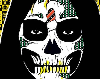 skeleton man Day Of The Dead skull face art original abstract Mexican folk contemporary artwork