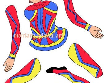 jester clown boy  jumping jack paper doll jpg png pdf  joker clipart digital paper toy download