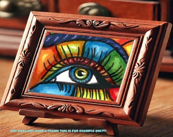 womans eye aceo art drawing, rainbow colors atc miniature artwork