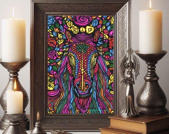 horse head markers original drawing, abstract animal art, stained glass style art by Elizavella