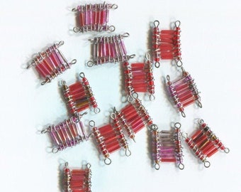 13 red beads glass acrylic beaded wire pins lot seed beads bugle bead jewelry crafts findings