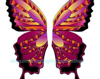 red and pink butterfly fairy wings png, printable art , fairies wings clipart, instant download, digital print, cut outs, fantasy fairytale