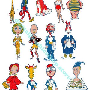 Personnages de dessins animés idiots gens animaux hommes femmes cliparts collage numérique feuille feuille de scrapbooking journal artisanat imprimables