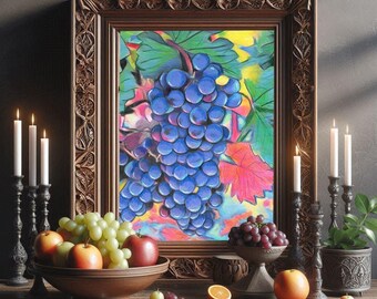 fruit grapes original drawing colored pencils art nature artwork