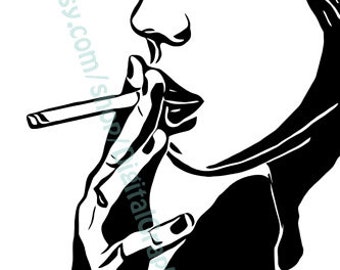 abstract woman, smoking cigarette, printable art, makeup clipart, png, svg, instant download, digital print, image transfer