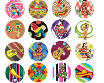 senoritas burros mexican art clip art digital download collage sheet 1.5" inch circle graphics images mexico printables pendants pins