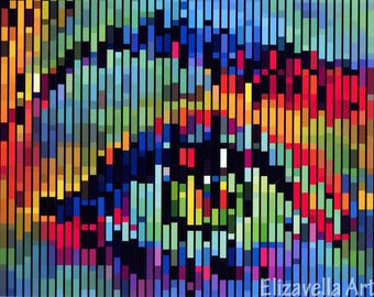 womans eye geometric optical illusion art original abstract print