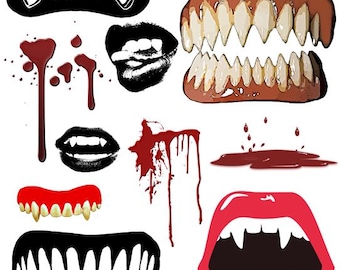 vampire fangs halloween clipart blood drips horror collage sheet digital download jpg ,png,