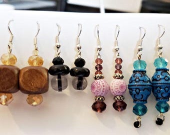 4 pair bead drop dangle earrings lot handmade jewelry black brown blue