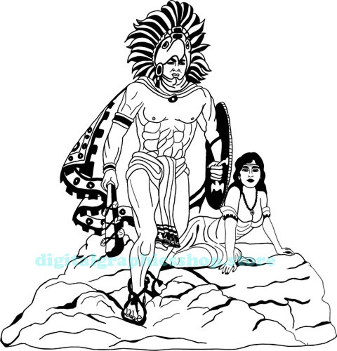 Aztec Warrior And Princess Drawings