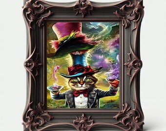 mad hatter cat Alice in wonderland -original art - surreal 8x10 inch semi gloss fantasy fairytale Anthropomorphic art print