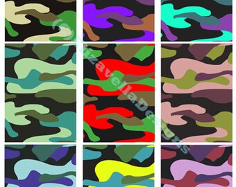 colorful camo patterns, camouflage clipart, instant download, aceo collage sheet, abstract art, 2.5" x 3.5" images, digital prints,