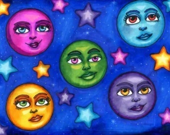 moon faces original art drawings markers fantasy celestial fairytale pen ink artwork Elizavella