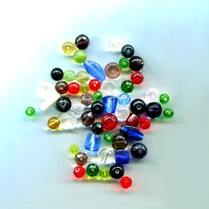 GLASS BEADS LOT loose round assorted glass bead faceted, catseye mixed lot 56 piece jewelry making supply