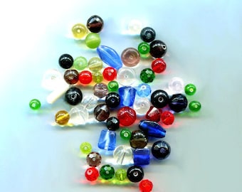 GLASS BEADS LOT loose round assorted glass bead faceted, catseye mixed lot 56 piece jewelry making supply