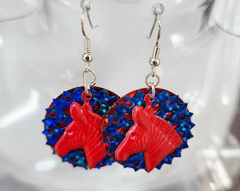 red horse charms blue sequin earrings dangles sparkly jewelry