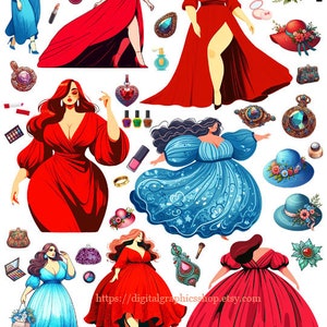 donne taglie forti bambole di carta clipart di moda stampa digitale collage foglio decoupage scrapbooking diari spazzatura carta artigianale fai da te