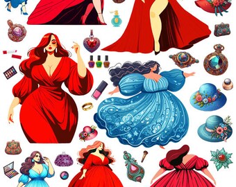 plus size women paper dolls fashion clipart digital print collage sheet decoupage scrapbooking junk journals diy craft paper