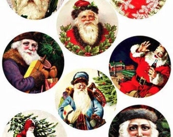 vintage santa claus christmas collage sheet clipart digital print, instant download, 3 inch circles,  printable ornaments