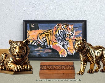 ORIGINAL ABSTRACT tiger color pencil drawing original art colorful jungle safari animals wildlife artwork by Elizavella small size