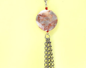 red marble circle gemstone necklace stone pendant handmade natural boho hippie jewelry